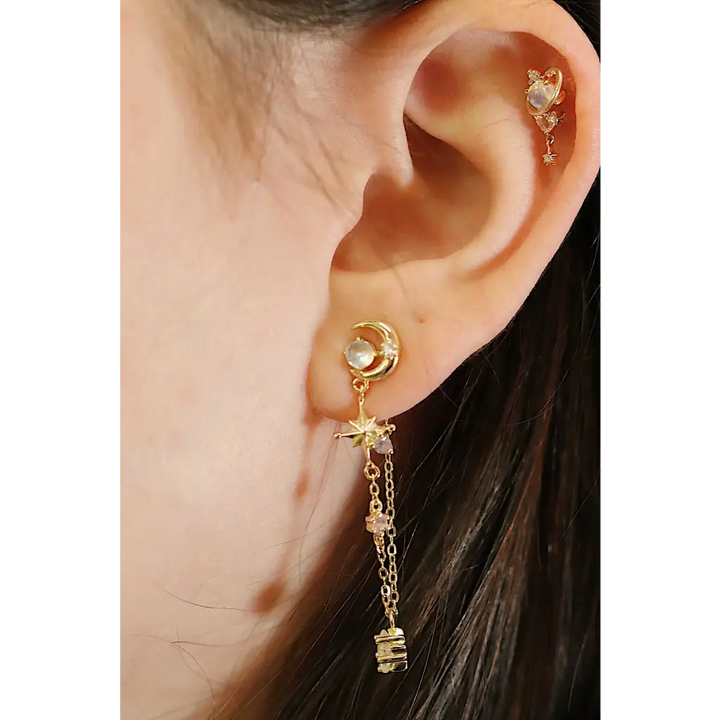 14KT Solid Gold Saturn Threaded Labret Earring - Earrings -